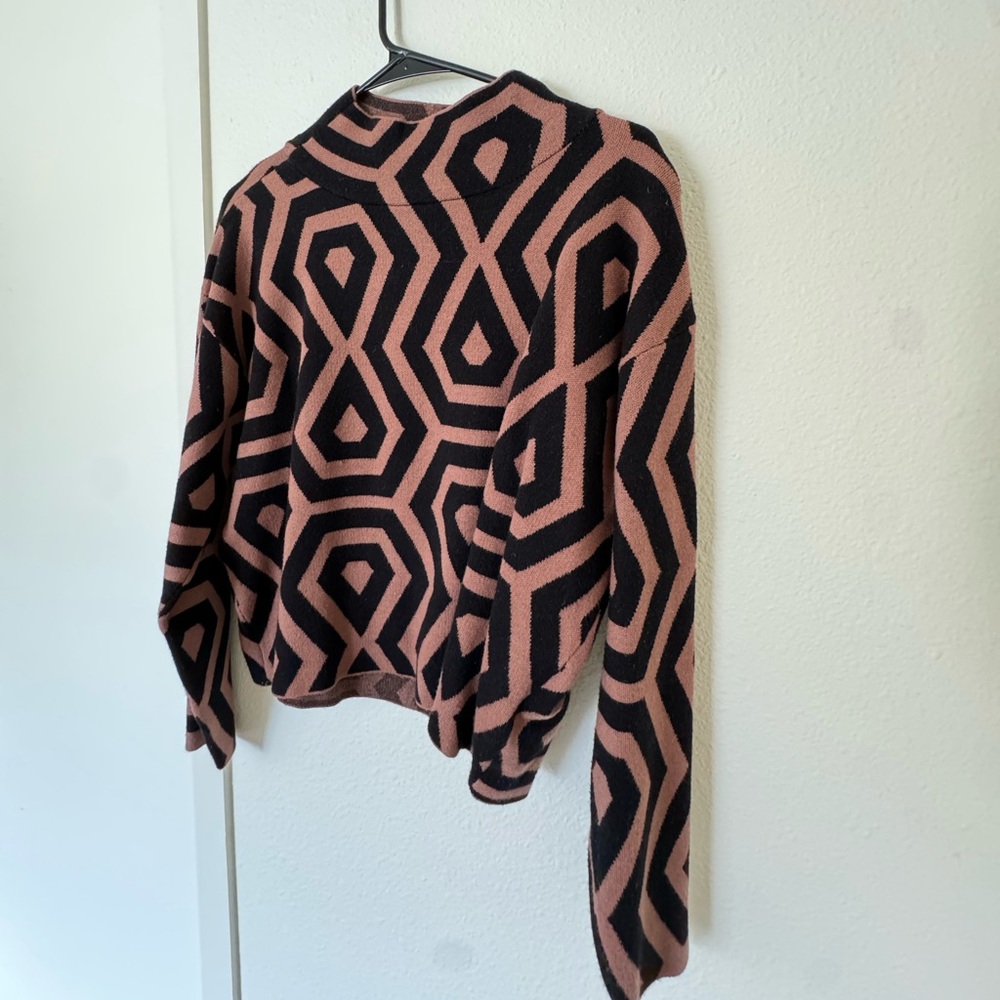Brown and Black Geometric Pattern Sweater
